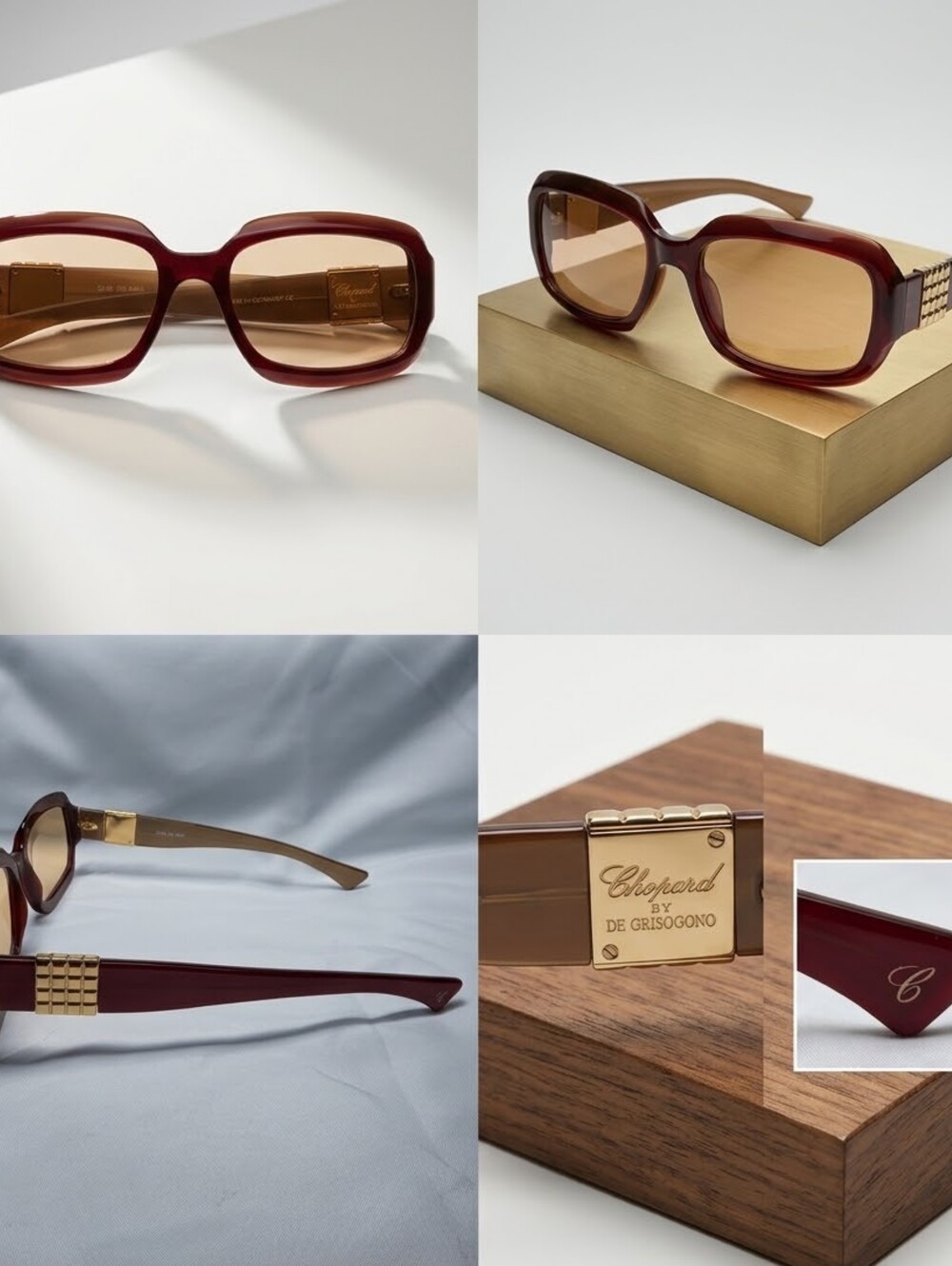 !!Clearance Sale!! Chopard Burgundy/Caramel/Gold Square Sunglasses - Picture 3 of 10